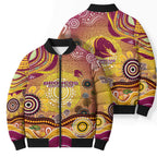 Brisbane Broncos Rugby Bomber Puffer Jacket Australian Aboriginal Dot Painting Style