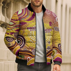 Brisbane Broncos Rugby Bomber Puffer Jacket Australian Aboriginal Dot Painting Style