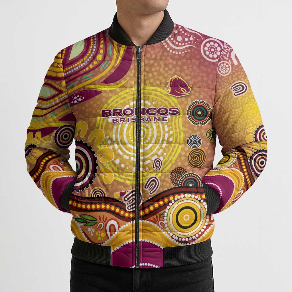 Brisbane Broncos Rugby Bomber Puffer Jacket Australian Aboriginal Dot Painting Style