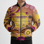 Brisbane Broncos Rugby Bomber Puffer Jacket Australian Aboriginal Dot Painting Style