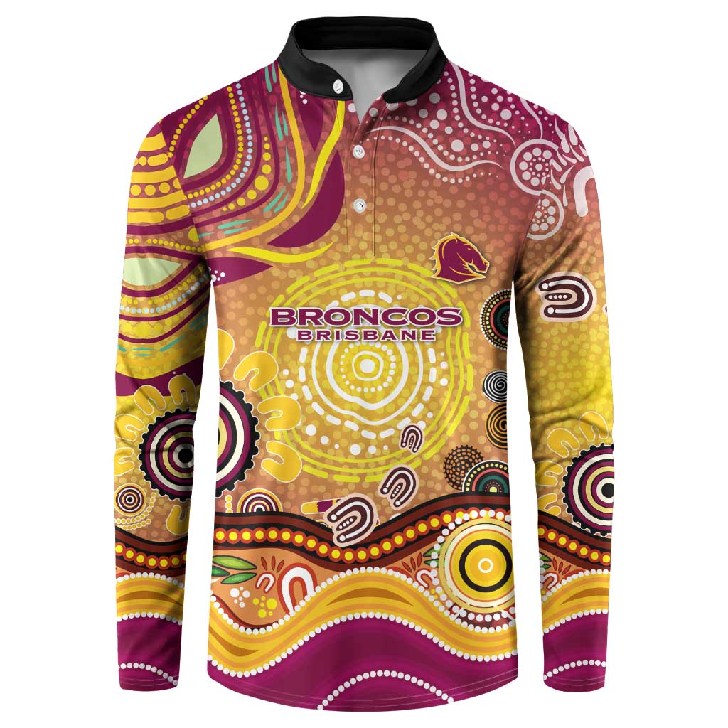 Brisbane Broncos Rugby Button Sweatshirt Australian Aboriginal Dot Painting Style