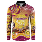Brisbane Broncos Rugby Button Sweatshirt Australian Aboriginal Dot Painting Style