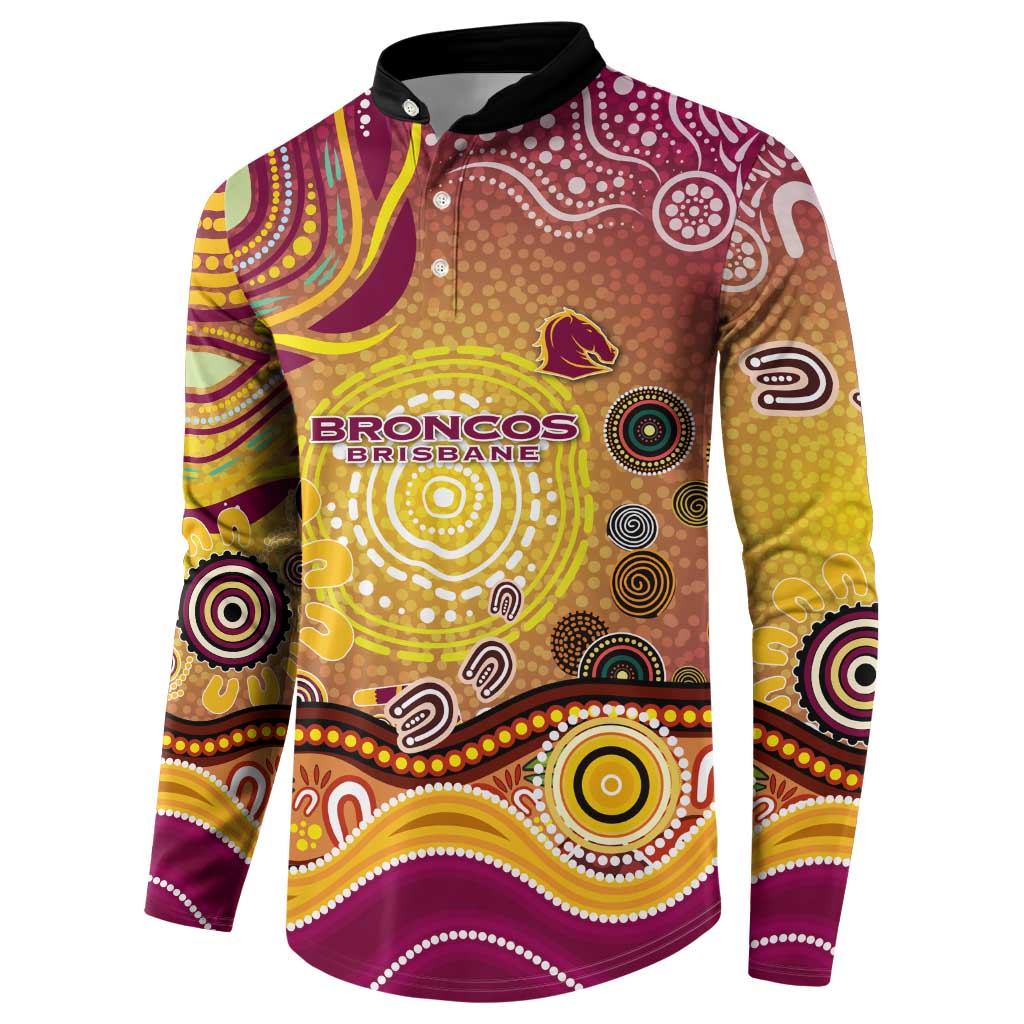 Brisbane Broncos Rugby Button Sweatshirt Australian Aboriginal Dot Painting Style
