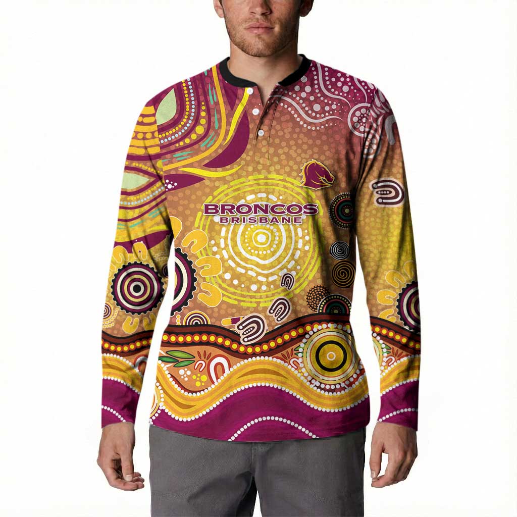 Brisbane Broncos Rugby Button Sweatshirt Australian Aboriginal Dot Painting Style