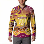 Brisbane Broncos Rugby Button Sweatshirt Australian Aboriginal Dot Painting Style