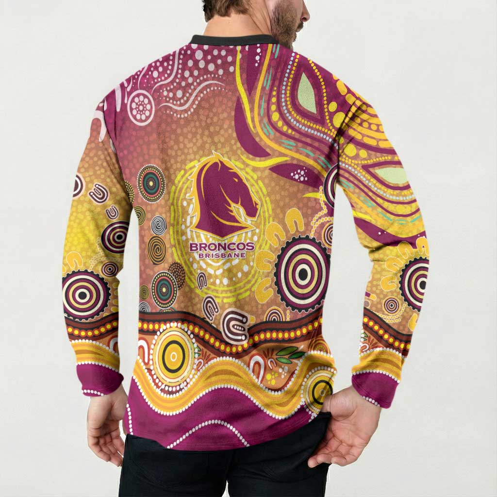 Brisbane Broncos Rugby Button Sweatshirt Australian Aboriginal Dot Painting Style