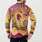 Brisbane Broncos Rugby Button Sweatshirt Australian Aboriginal Dot Painting Style