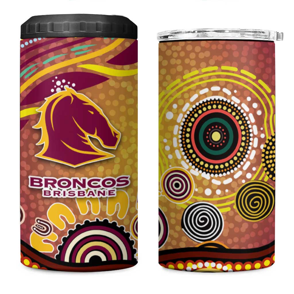 Brisbane Broncos Rugby 4 in 1 Can Cooler Tumbler Australian Aboriginal Dot Painting Style
