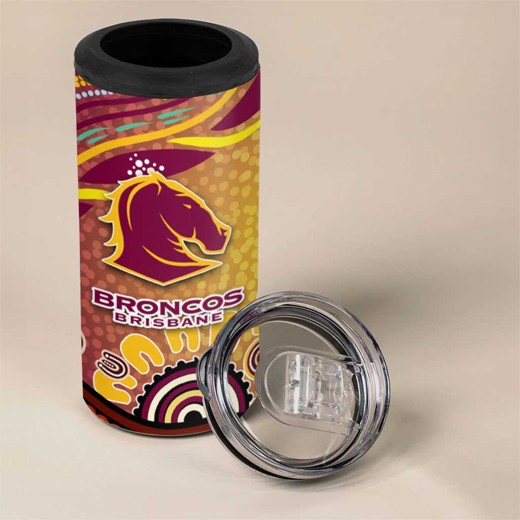Brisbane Broncos Rugby 4 in 1 Can Cooler Tumbler Australian Aboriginal Dot Painting Style