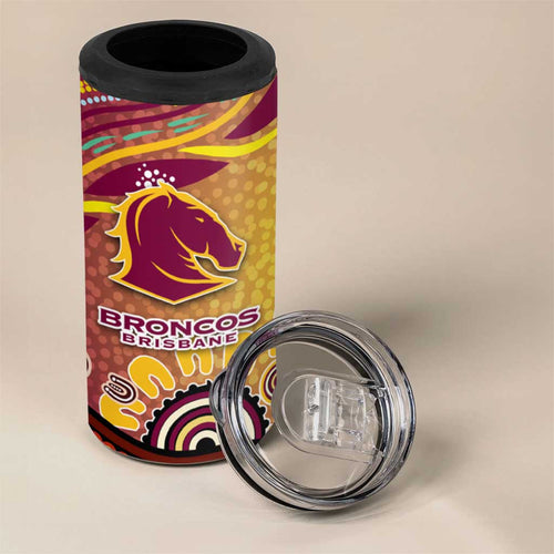 Brisbane Broncos Rugby 4 in 1 Can Cooler Tumbler Australian Aboriginal Dot Painting Style
