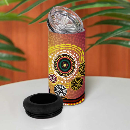 Brisbane Broncos Rugby 4 in 1 Can Cooler Tumbler Australian Aboriginal Dot Painting Style