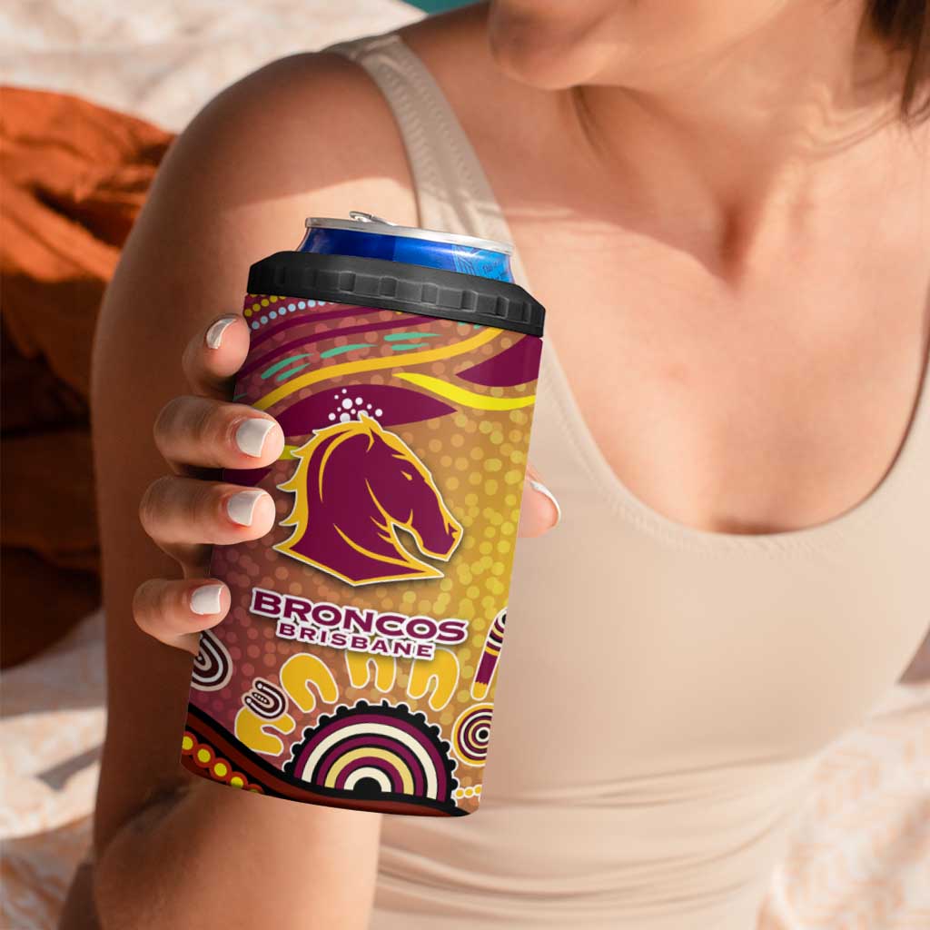 Brisbane Broncos Rugby 4 in 1 Can Cooler Tumbler Australian Aboriginal Dot Painting Style