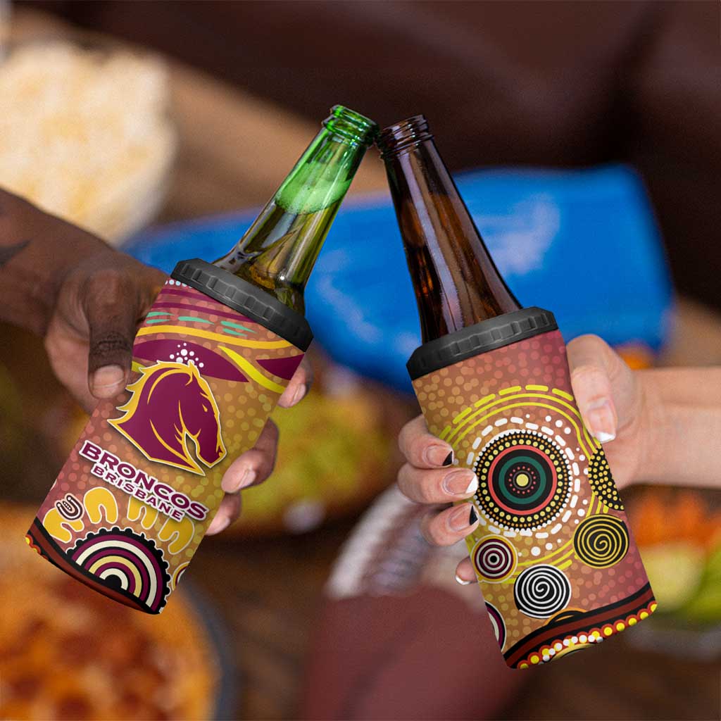 Brisbane Broncos Rugby 4 in 1 Can Cooler Tumbler Australian Aboriginal Dot Painting Style