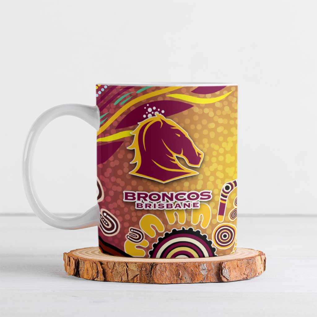 Brisbane Broncos Rugby Ceramic Mug Australian Aboriginal Dot Painting Style
