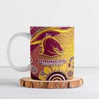Brisbane Broncos Rugby Ceramic Mug Australian Aboriginal Dot Painting Style