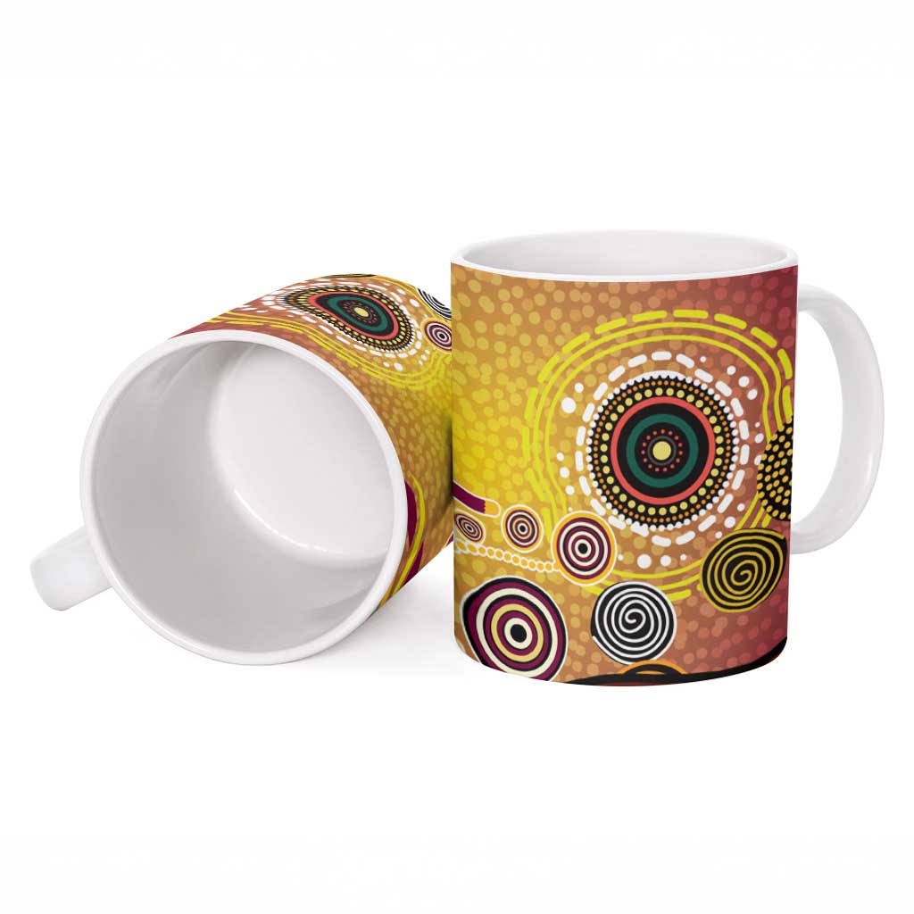 Brisbane Broncos Rugby Ceramic Mug Australian Aboriginal Dot Painting Style