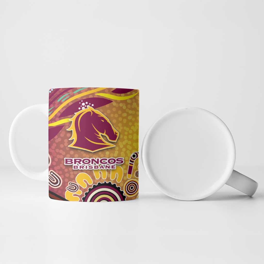 Brisbane Broncos Rugby Ceramic Mug Australian Aboriginal Dot Painting Style