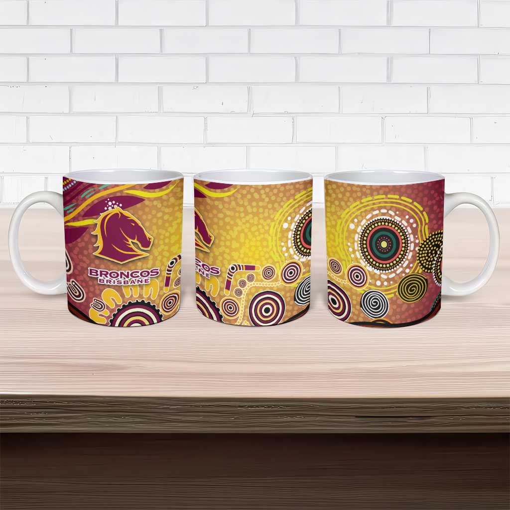 Brisbane Broncos Rugby Ceramic Mug Australian Aboriginal Dot Painting Style