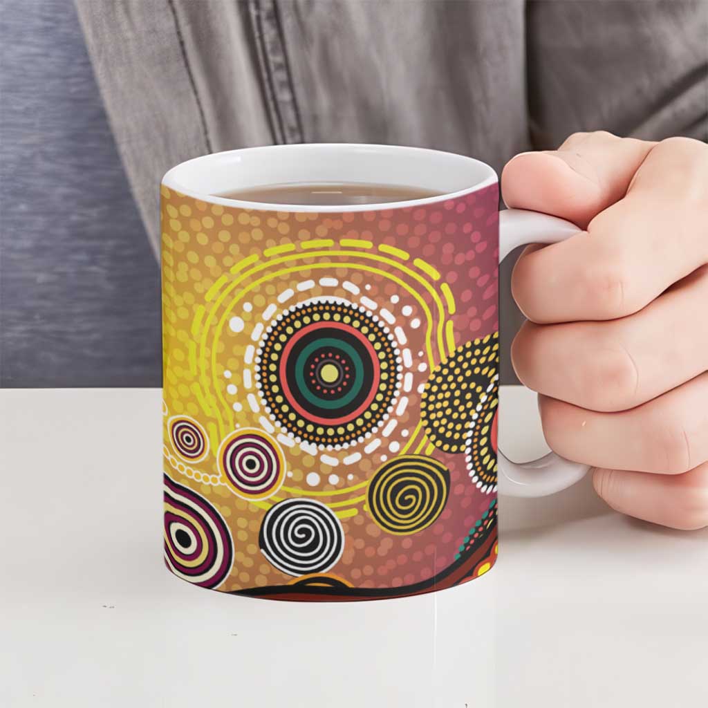 Brisbane Broncos Rugby Ceramic Mug Australian Aboriginal Dot Painting Style