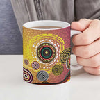 Brisbane Broncos Rugby Ceramic Mug Australian Aboriginal Dot Painting Style
