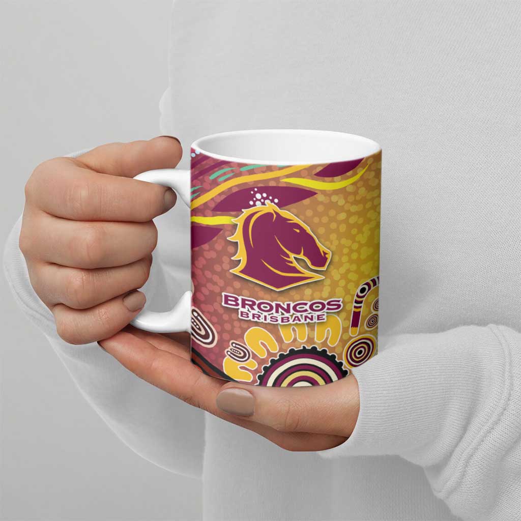 Brisbane Broncos Rugby Ceramic Mug Australian Aboriginal Dot Painting Style
