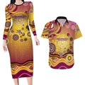 Brisbane Broncos Rugby Couples Matching Long Sleeve Bodycon Dress and Hawaiian Shirt Australian Aboriginal Dot Painting Style