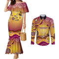 Brisbane Broncos Rugby Couples Matching Mermaid Dress and Long Sleeve Button Shirt Australian Aboriginal Dot Painting Style