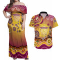 Brisbane Broncos Rugby Couples Matching Off Shoulder Maxi Dress and Hawaiian Shirt Australian Aboriginal Dot Painting Style