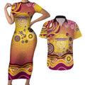 Brisbane Broncos Rugby Couples Matching Short Sleeve Bodycon Dress and Hawaiian Shirt Australian Aboriginal Dot Painting Style