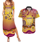 Brisbane Broncos Rugby Couples Matching Summer Maxi Dress and Hawaiian Shirt Australian Aboriginal Dot Painting Style
