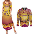 Brisbane Broncos Rugby Couples Matching Summer Maxi Dress and Long Sleeve Button Shirt Australian Aboriginal Dot Painting Style