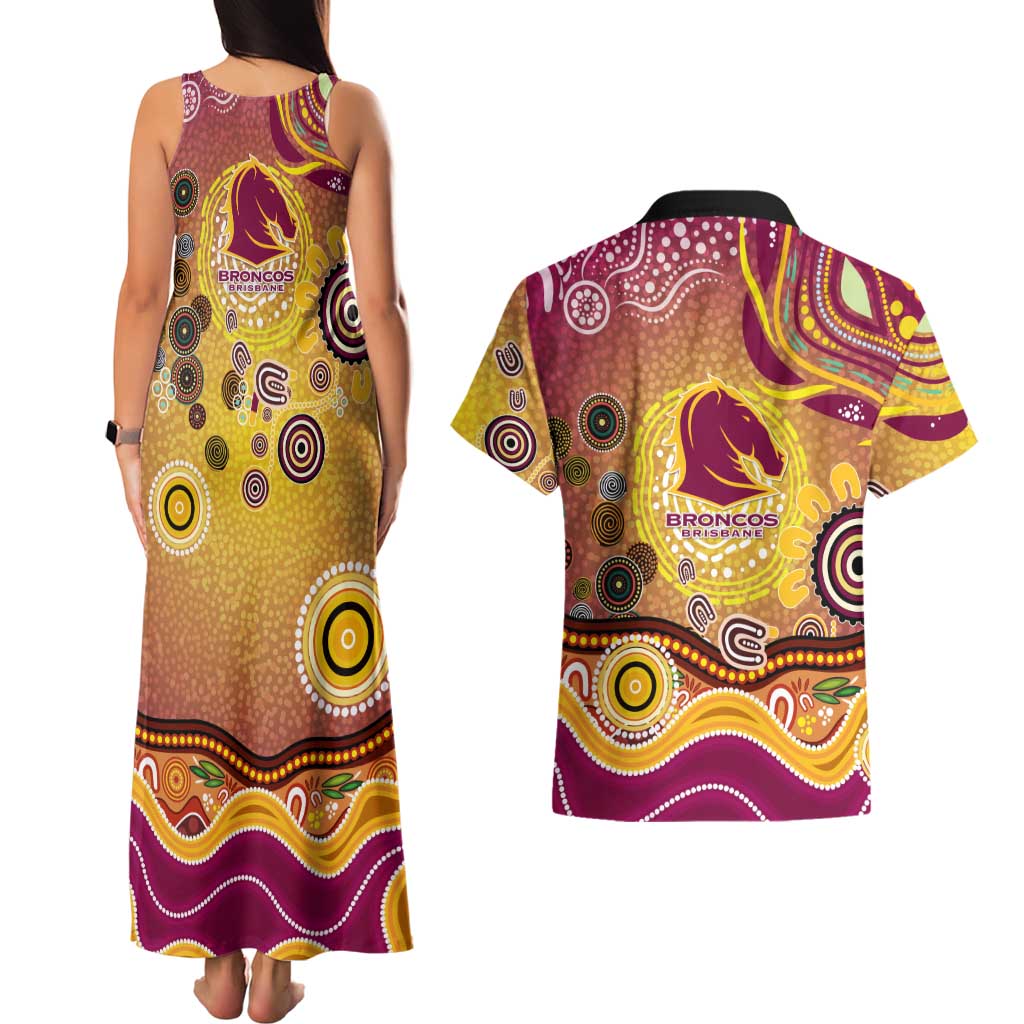 Brisbane Broncos Rugby Couples Matching Tank Maxi Dress and Hawaiian Shirt Australian Aboriginal Dot Painting Style