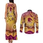 Brisbane Broncos Rugby Couples Matching Tank Maxi Dress and Long Sleeve Button Shirt Australian Aboriginal Dot Painting Style