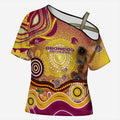 Brisbane Broncos Rugby Cross Shoulder Shirt Australian Aboriginal Dot Painting Style
