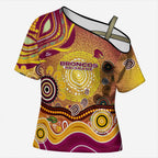 Brisbane Broncos Rugby Cross Shoulder Shirt Australian Aboriginal Dot Painting Style