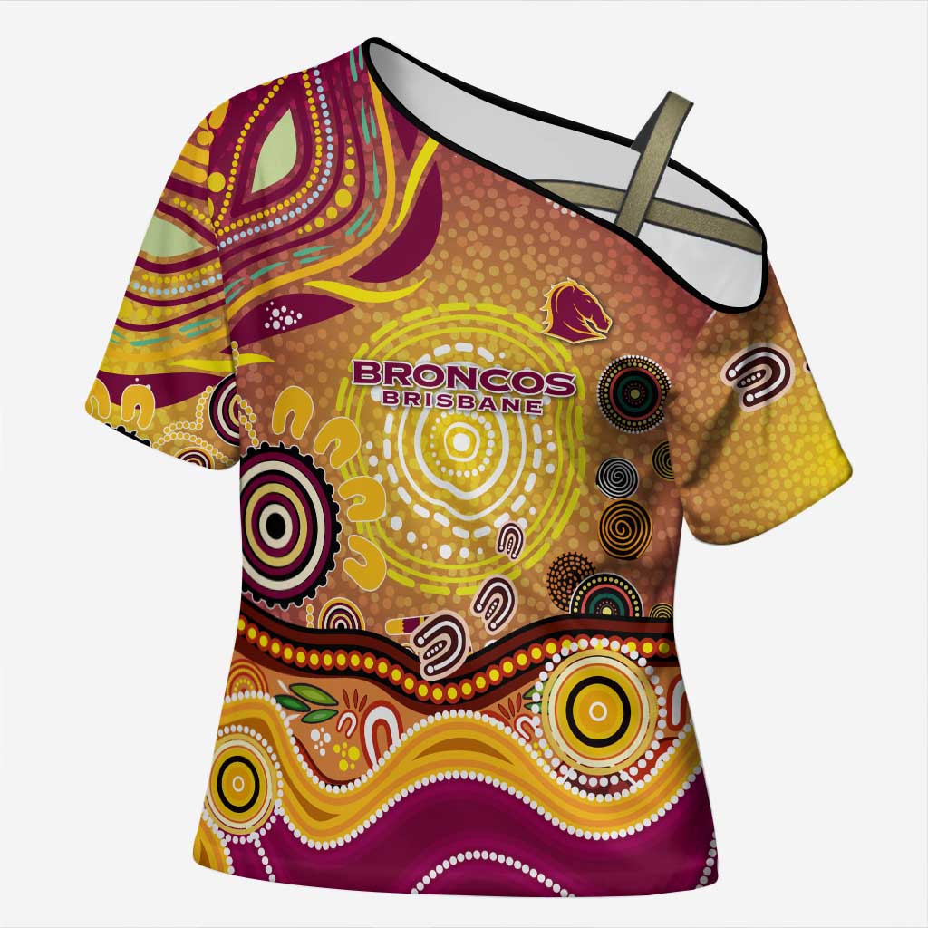 Brisbane Broncos Rugby Cross Shoulder Shirt Australian Aboriginal Dot Painting Style