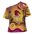 Brisbane Broncos Rugby Cross Shoulder Shirt Australian Aboriginal Dot Painting Style