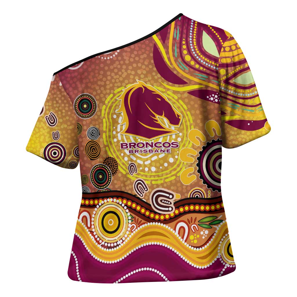 Brisbane Broncos Rugby Cross Shoulder Shirt Australian Aboriginal Dot Painting Style
