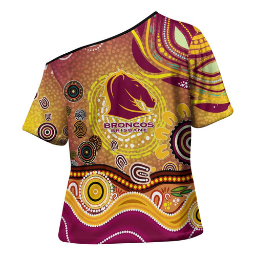 Brisbane Broncos Rugby Cross Shoulder Shirt Australian Aboriginal Dot Painting Style