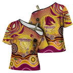 Brisbane Broncos Rugby Cross Shoulder Shirt Australian Aboriginal Dot Painting Style