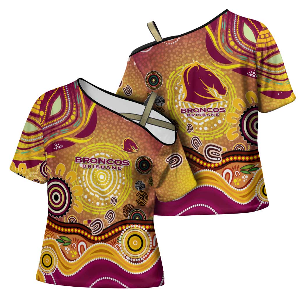 Brisbane Broncos Rugby Cross Shoulder Shirt Australian Aboriginal Dot Painting Style