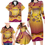 Brisbane Broncos Rugby Family Matching Long Sleeve Bodycon Dress and Hawaiian Shirt Australian Aboriginal Dot Painting Style