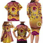 Brisbane Broncos Rugby Family Matching Long Sleeve Bodycon Dress and Hawaiian Shirt Australian Aboriginal Dot Painting Style