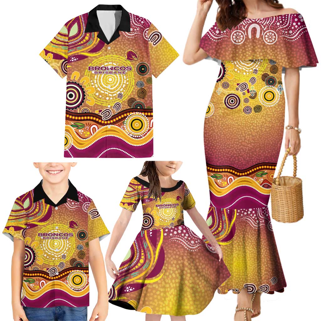 Brisbane Broncos Rugby Family Matching Mermaid Dress and Hawaiian Shirt Australian Aboriginal Dot Painting Style