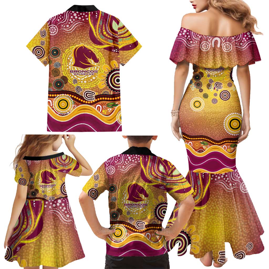 Brisbane Broncos Rugby Family Matching Mermaid Dress and Hawaiian Shirt Australian Aboriginal Dot Painting Style