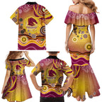 Brisbane Broncos Rugby Family Matching Mermaid Dress and Hawaiian Shirt Australian Aboriginal Dot Painting Style