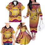 Brisbane Broncos Rugby Family Matching Off The Shoulder Long Sleeve Dress and Hawaiian Shirt Australian Aboriginal Dot Painting Style