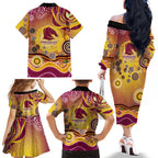 Brisbane Broncos Rugby Family Matching Off The Shoulder Long Sleeve Dress and Hawaiian Shirt Australian Aboriginal Dot Painting Style