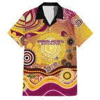 Brisbane Broncos Rugby Family Matching Off The Shoulder Long Sleeve Dress and Hawaiian Shirt Australian Aboriginal Dot Painting Style
