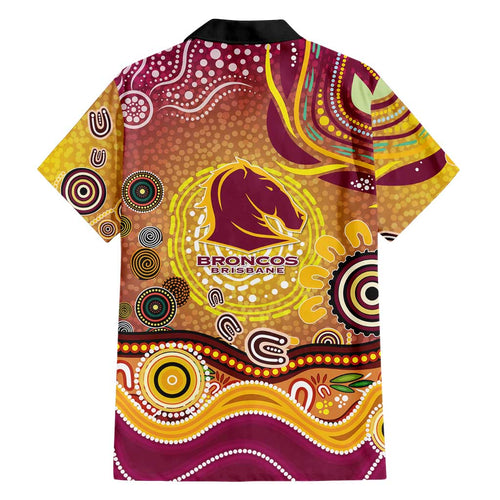 Brisbane Broncos Rugby Family Matching Off The Shoulder Long Sleeve Dress and Hawaiian Shirt Australian Aboriginal Dot Painting Style